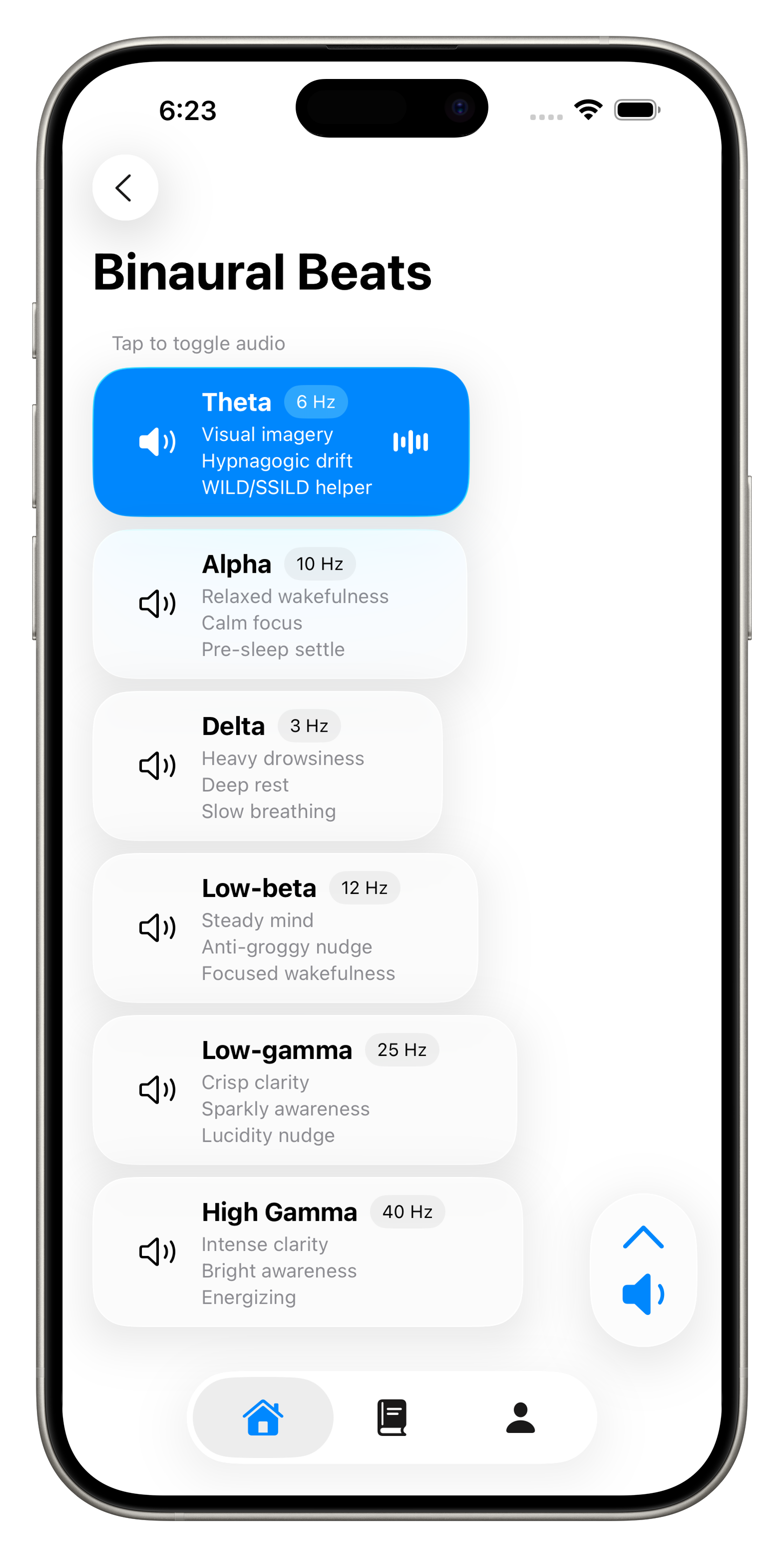 Binaural beats screen